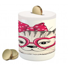 Heart Shape Glasses Bow Piggy Bank