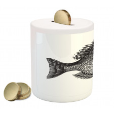 Rock Bass Black and White Piggy Bank