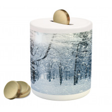 Snow Covered Forest Piggy Bank