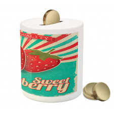 Retro Poster Strawberries Piggy Bank