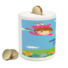 Cartoon Kids Friends Piggy Bank