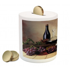 Grapes Wines Bottles Glasses Piggy Bank