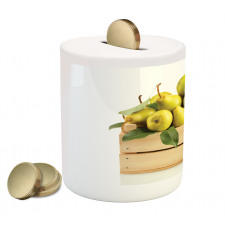 Wooden Basket of Summer Fruit Piggy Bank