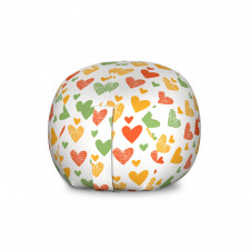 Romantik Pelüş Oyuncak Çuvalı Beyaz Fon Üzerinde Rengarenk Kalpli Desen