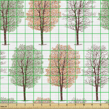 Botanik Parça Kumaş Farklı Tonlarda Yapraklı Sonbahar Ağaçları