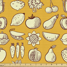 Mutfak Parça Kumaş Sarı Fon Üzerindeki Sebzeler ve Meyveler