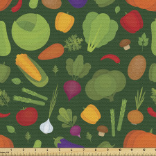 Gıda Parça Kumaş Yeşil Fon Üzerindeki Çeşitli Sebzeler Desenli