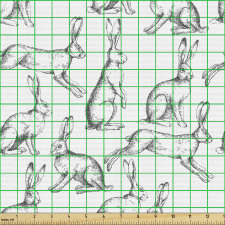 Hayvan Parça Kumaş Beyaz Fon Üzerindeki Gri Tavşanlar Desenli