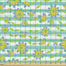 Yaz Parça Kumaş Yatay Şeritler ile Parlak Çiçekler ve Yapraklar