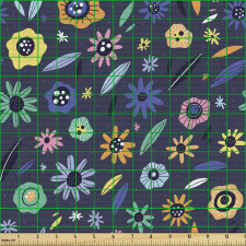 Botanik Parça Kumaş Pastel Tonlarda Çiçek ve Yaprak Çizimleri
