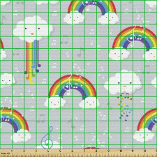 Soyut Parça Kumaş Gökkuşağı ve Sevimli Bulut İllüstrasyonları