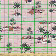 Egzotik Parça Kumaş Pembe Fon Üzerinde Palmiye Ağaçları Desenli