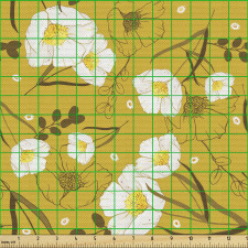 Floral Parça Kumaş Sarı Fon Üzerindeki Beyaz Bahar Çiçekleri