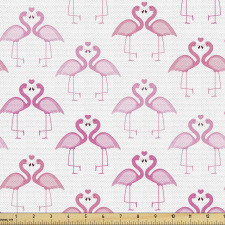 Hayvan Parça Kumaş Beyaz Fon Üzerinde Pembe Flamingolar Desenli