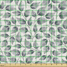 Floral Parça Kumaş Gri Çizgili Yapraklar