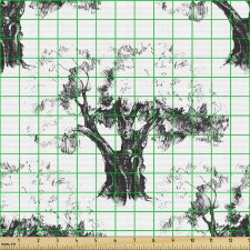 Doğa Parça Kumaş Tekrarlı Kalın Gövdeli Gerçekçi Ağaç Çizimleri