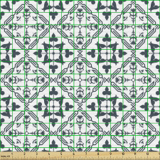 Klasik Parça Kumaş Beyaz Fon Üzerinde Geometrik Çiçekli Desen