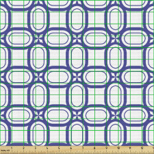 Geometrik Parça Kumaş Beyaz Fon Üzerindeki Mavi Şekil Desenli