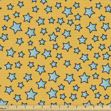 Gökyüzü Parça Kumaş Sarı Fon Üzerindeki Mavi Yıldız Desenli