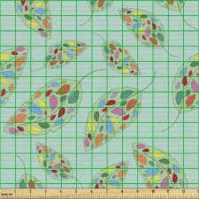 Bitkisel Parça Kumaş Rengarenk Minik Yaprak Çizimli Bitkiler