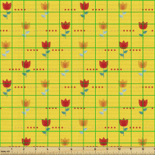 Botanik Parça Kumaş Sıcak Sarı Arka Planda Çiçek Çalışmaları