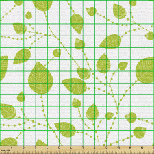 Floral Parça Kumaş Açık Renk Fon Üzerine Yeşil Yaprak ve Dallar