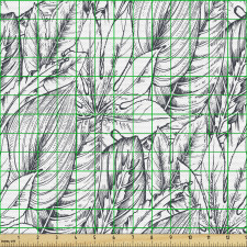Botanik Parça Kumaş Karakalemle Yapılmış İç İçe Sık Yapraklar