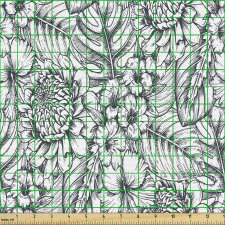 Botanik Parça Kumaş Karakalemle Yapılmış İç İçe Sık Çiçekler