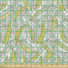 Tropikal Parça Kumaş Sarı ve Gri Renklerden Oluşan Yapraklar