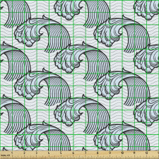 Deniz Parça Kumaş Zikzak Şeritli Fon Üzerine Dalga Desenleri