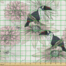 Egzotik Parça Kumaş Beyaz Fon Üzerinde Çiçekler ve Pelikanlar