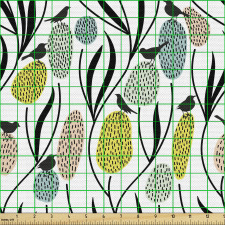 Botanik Parça Kumaş Sık Tekrarlanmış Ağaç Dalları ve Kuşlar