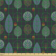 Botanik Parça Kumaş Sık Tekrarlanmış Çeşitli Ağaç Çizimleri