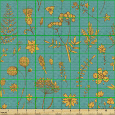 Botanik Parça Kumaş Sade Fon Üzerine Eğrelti Otları ve Çiçekler