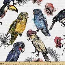 Kuş Parça Kumaş Tekrarlanmış Dallara Konmuş Papağan Çizimleri