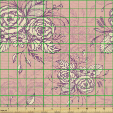 Bitki Parça Kumaş Pembe Zeminde Karalama Detaylı Süslü Güller