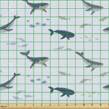 Okyanus Parça Kumaş Desenli Minik Balıklar ve Balina Çzimleri