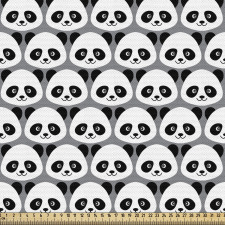 Canlı Parça Kumaş Sevimli Panda Kafaları Çizimli İllüstrasyon