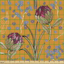 Floral Parça Kumaş El Çizimi Çiçekler Desenli