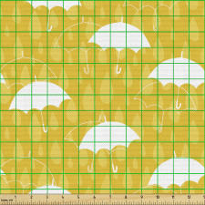 Doğa Parça Kumaş Sarı Zeminde Yağmur Damlası ve Şemsiye Çizimi