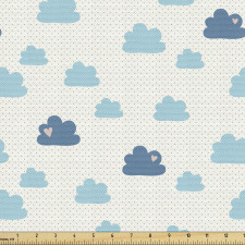 Hava Parça Kumaş Minik Puantiyeli Zeminde Kalpli Bulut Çizimi