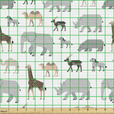 Doğa Parça Kumaş Çocuksu Çizimli Afrika Canlıları İllüstrasyonu