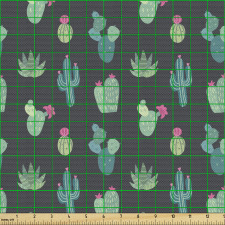 Bitki Parça Kumaş Karanlık Zeminde Farklı Cins Kaktüs Çizimleri
