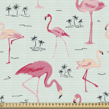 Doğa Parça Kumaş Tropikal Adadaki Flamingo Canlıları Çizimi