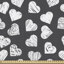 Aşk Parça Kumaş Karanlık Zeminde Stilize Desenli Kalp Figürleri