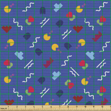 Nostaljik Parça Kumaş Mavi Fon Üzerinde Atari Oyunu Desenli