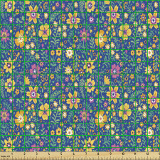 Bitki Parça Kumaş Rengarenk İlkbahar Çiçekleri İllüstrasyonu