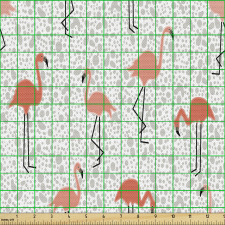 Egzotik Parça Kumaş Beyaz Gri Benekli Fon Üzerinde Flamingolar