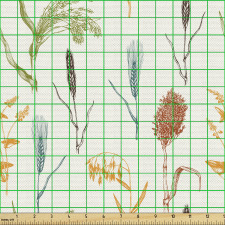 Botanik Parça Kumaş El Çizimi Farklı Çeşit Tahıllar Tekrarlı