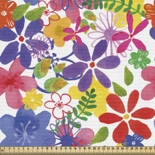 Floral Parça Kumaş El Çizimi Suluboya Rengarenk Çiçek Desenli